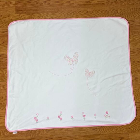 Gymboree 2007 Garden Party Baby Blanket Pink White Floral Butterfly *READ* - Picture 1 of 10